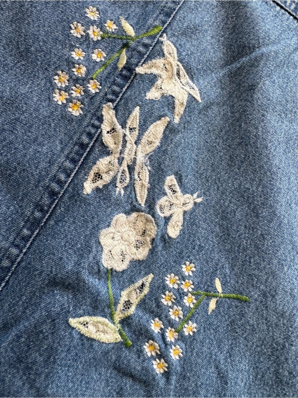 Agapo Denim Overall Midi Maxi Dress Sz M VTG 90s Y2K Embroidered Cottagecore - Picture 12 of 16